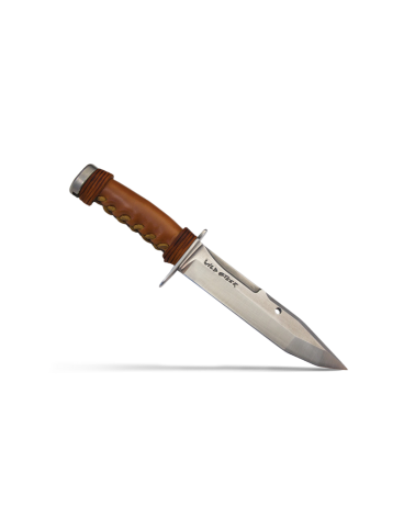 Couteau Kangal Wildsteer avec lame tanto de 175 mm et manche en cuir marron