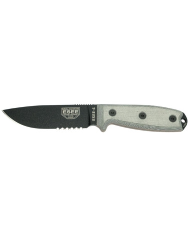 Couteau ESEE-4 Lame Noire Mixte avec lame en acier 1095 et manche ergonomique