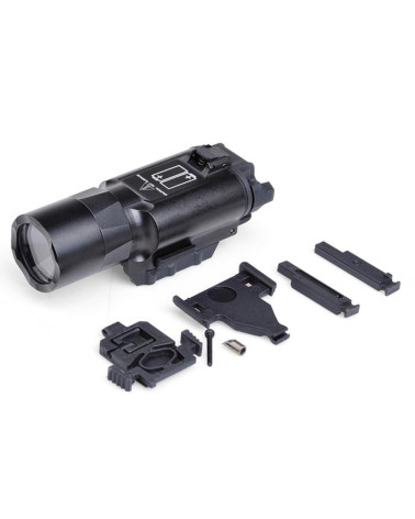 Lampe tactique X3U WASDN noire montée sur un pistolet avec rail