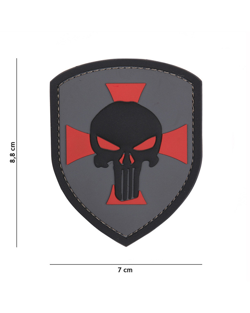 Patch 3D Shield Punisher Cross gris en PVC de 101 INC fixé sur un sac tactique