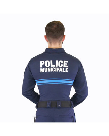 Polo manches longues Police Municipale Le Protecteur avec marquage et bandes bleues Gitane