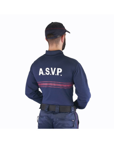 Polo manches longues A.S.V.P Le Protecteur avec marquage avant et dos et bandes bleues réglementaires