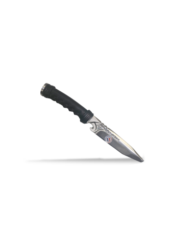 Couteau Wildsteer Cuir Noir avec lame tactique double tranchant et manche gainé