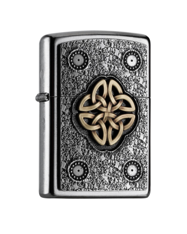 Briquet Zippo Emblem Celtic Knot – Finition Street Chrome avec emblème en relief.