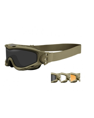 Masque balistique Wiley X Spear coloris tan avec trois écrans interchangeables : fumé, incolore et orange
